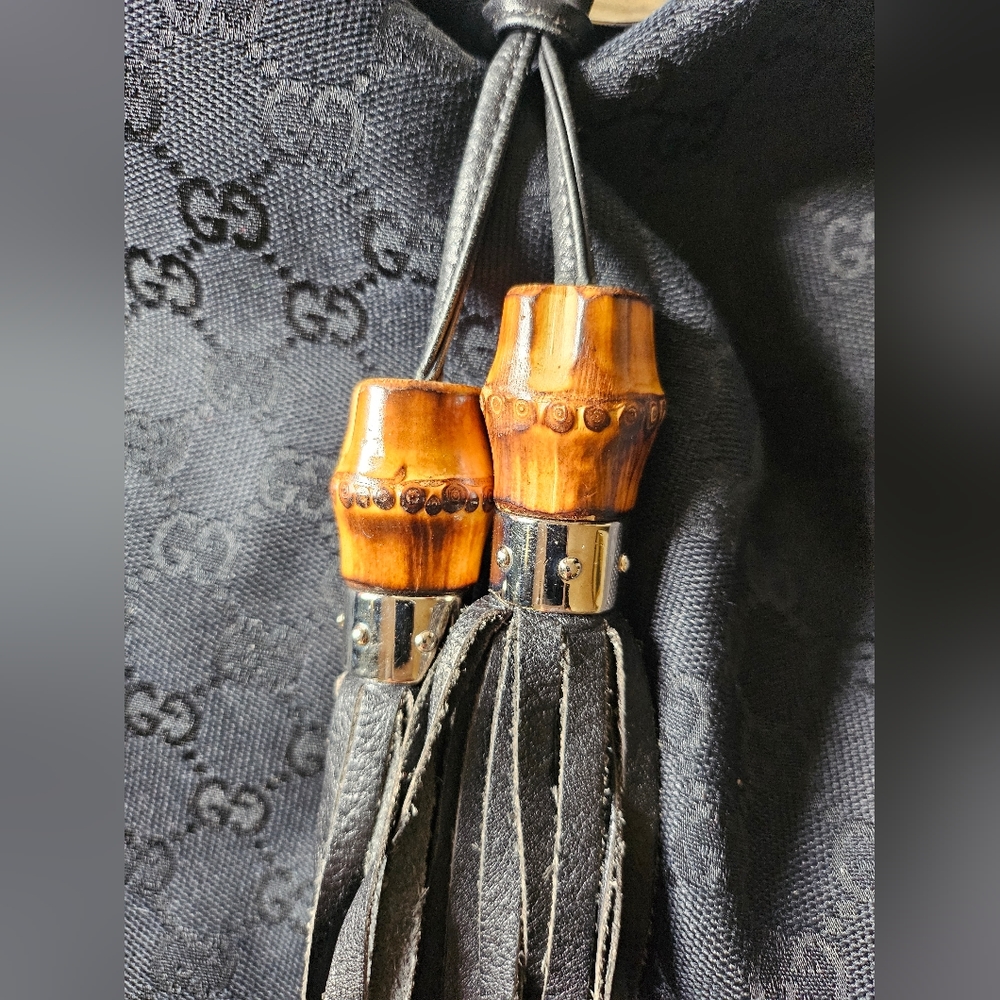 🔥SOLD🔥GUCCI Black GG Fabric Medium Babouska Indy Top Handle Bag - Picture 8 of 17